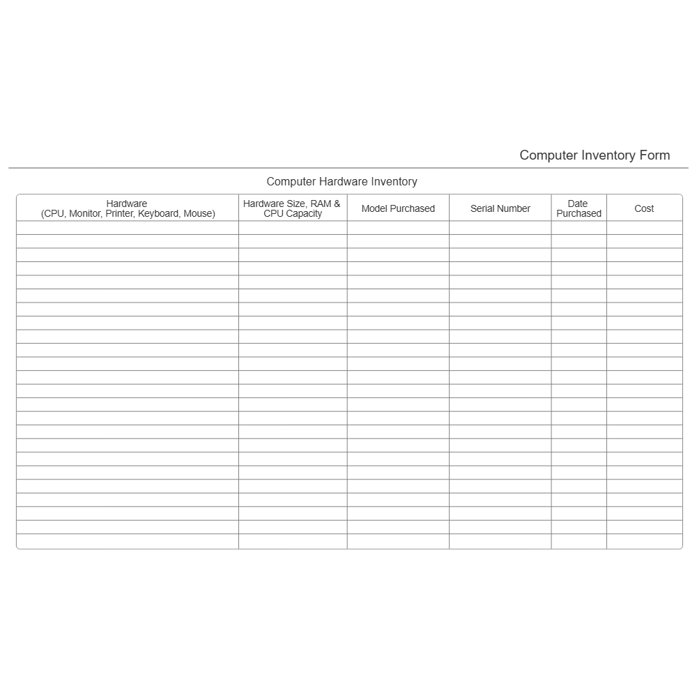 Example Image: Computer Hardware Inventory Form