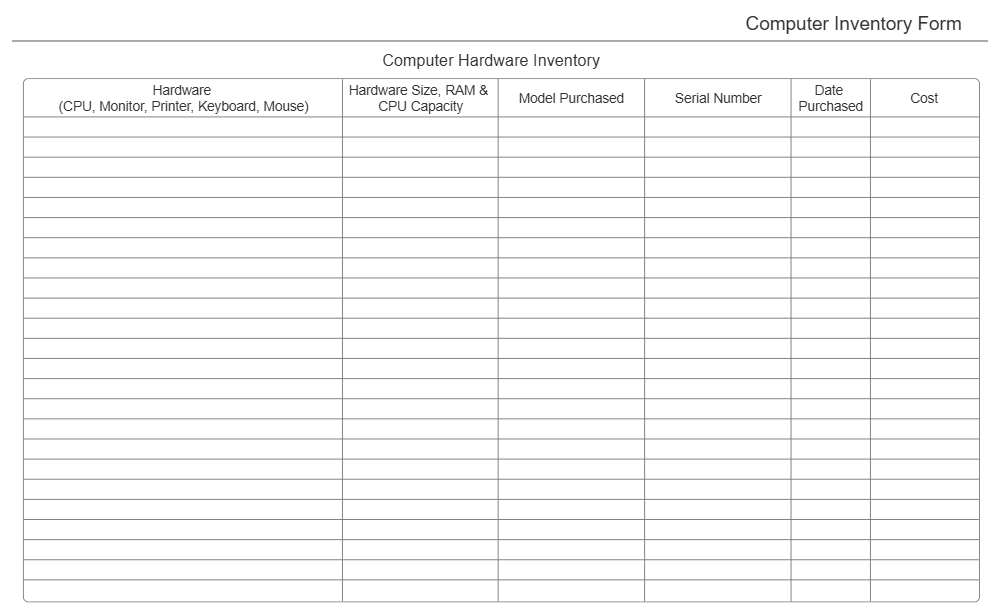 Example Image: Computer Hardware Inventory Form