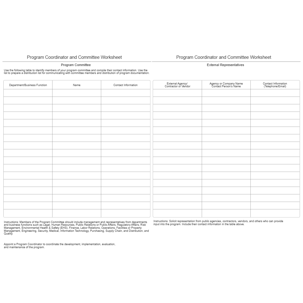 Example Image: Program Coordinator and Committee Worksheet