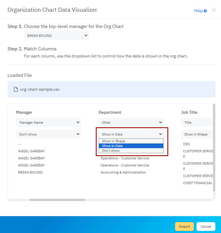 Org chart display options