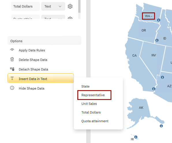 Display the value of data inside a shape