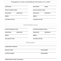 Emergency Contact and Medical Information for a Child