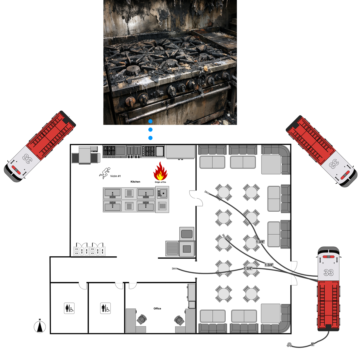 Relating real photo to fire incident diagram