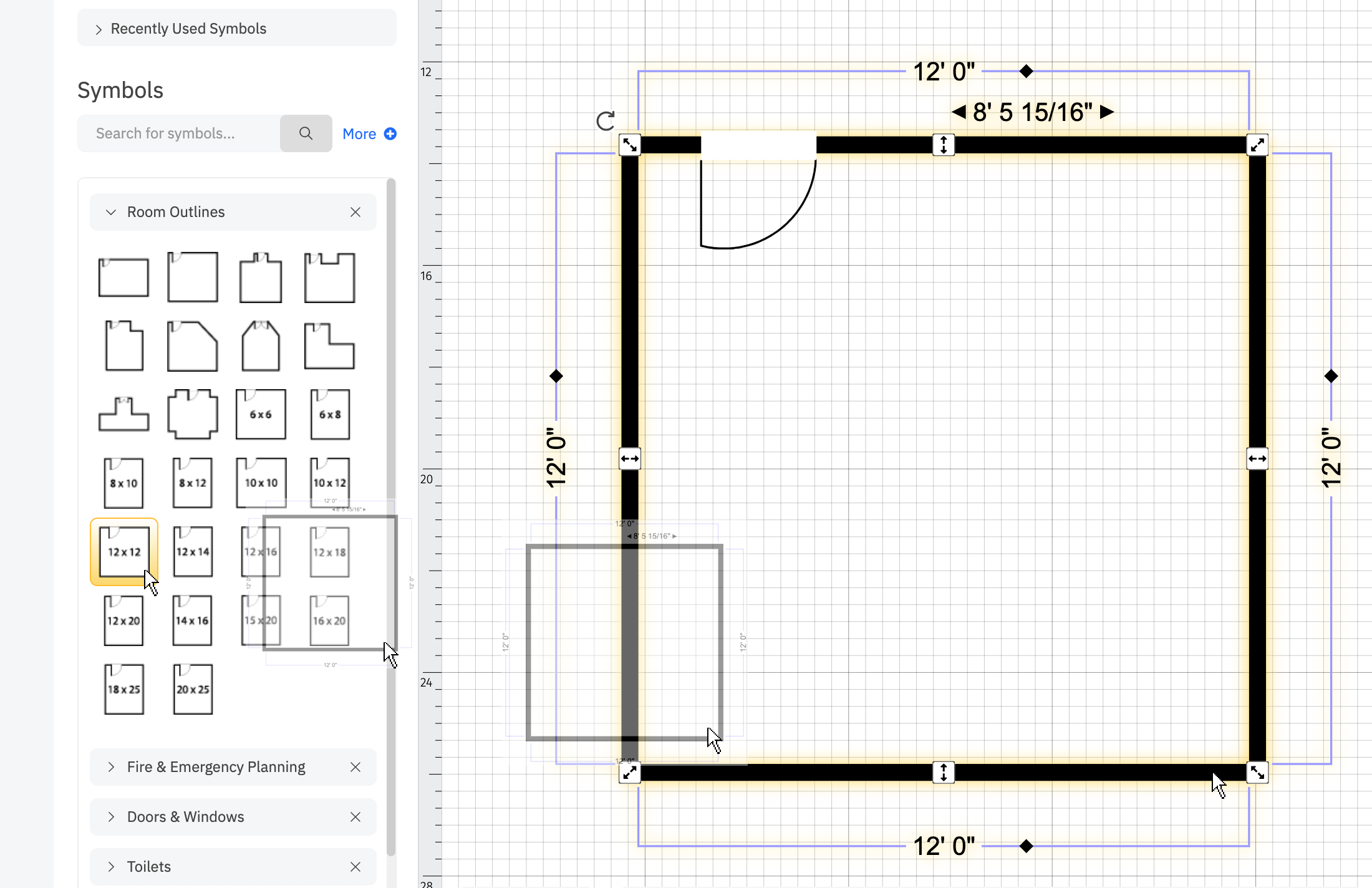 Dragging room symbol into work area