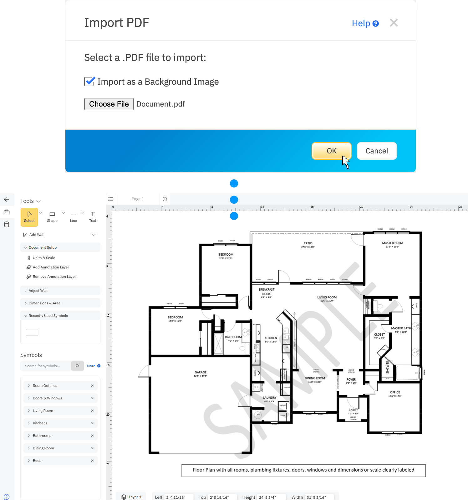 Import existing floor plan into work area