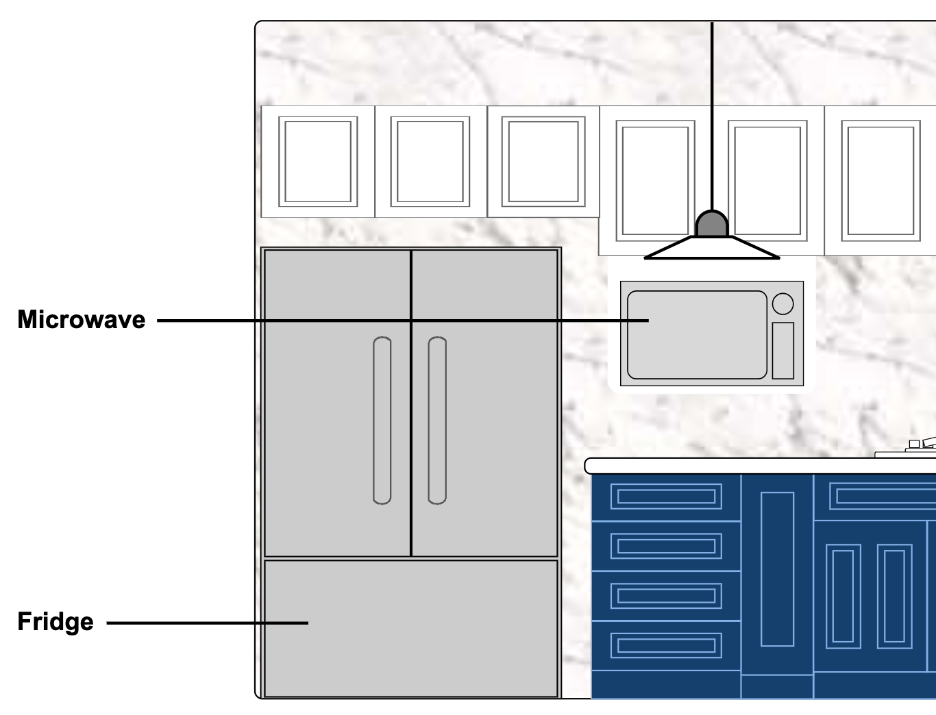kitchen elevation with labeled appliances