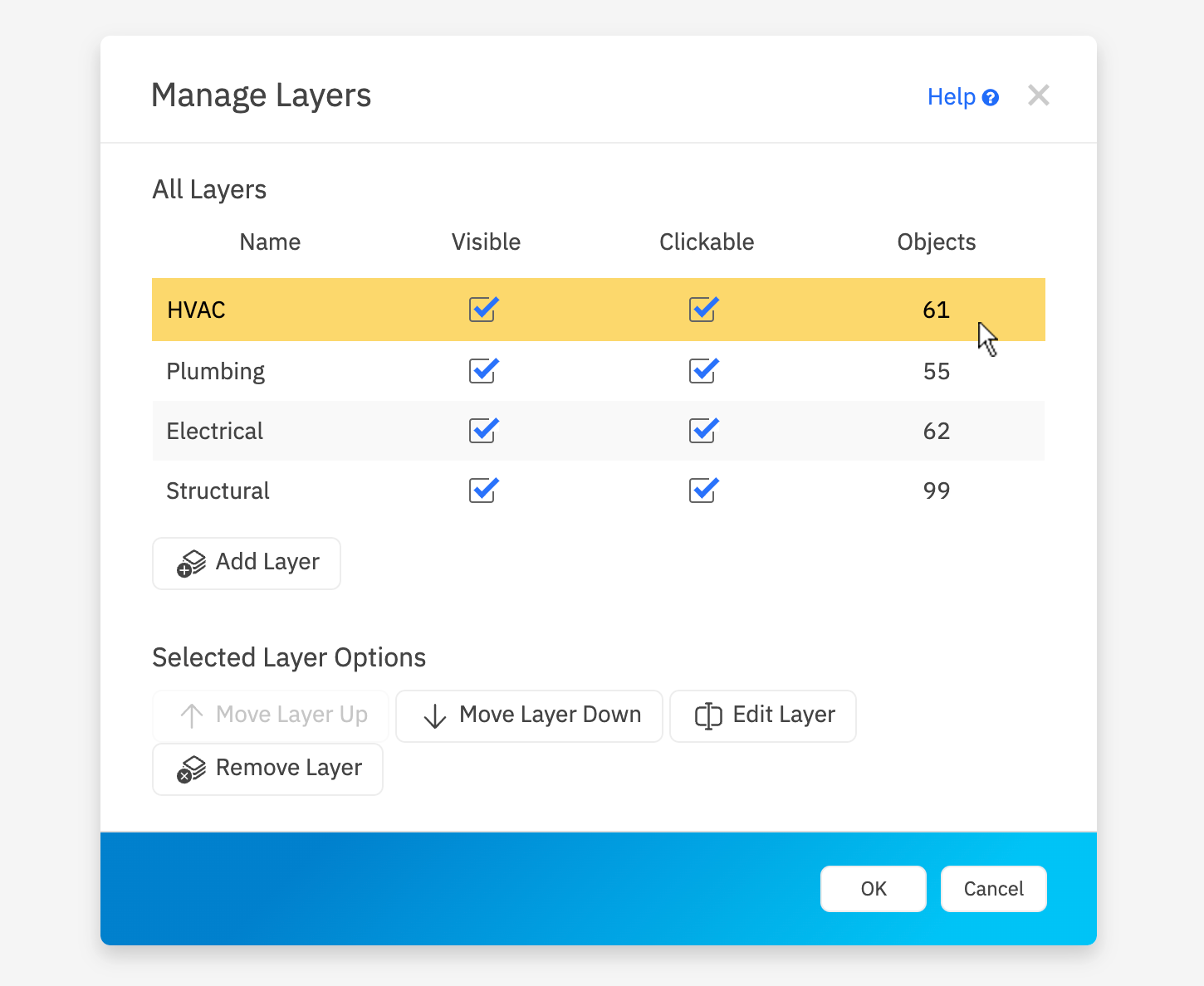 Layers dialog menu