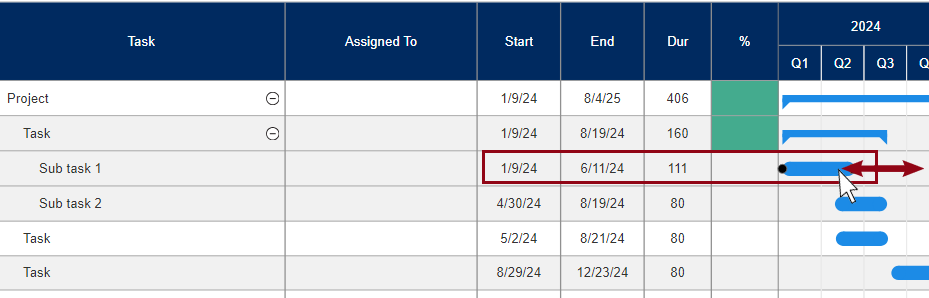 Adjust task due dates and duration