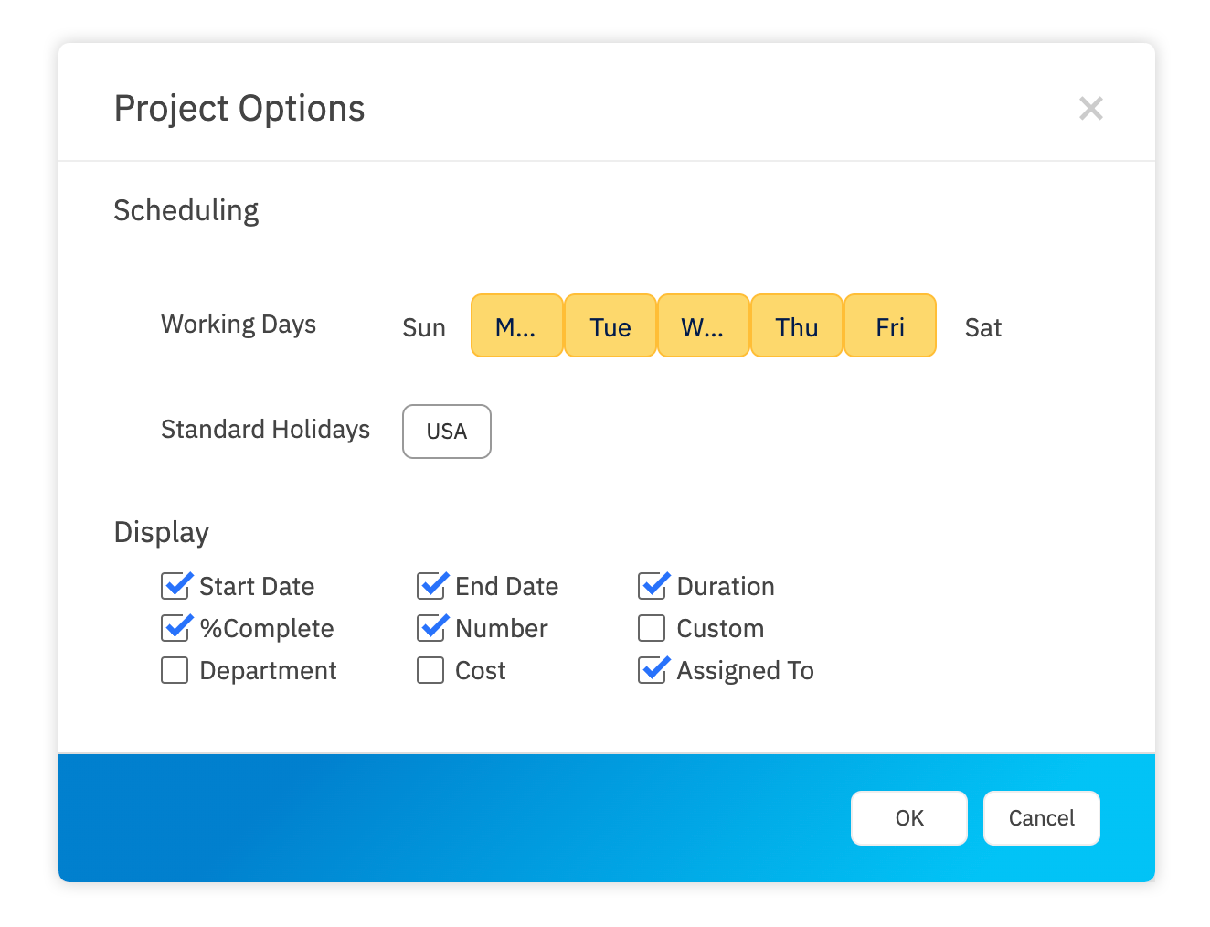 Project chart options