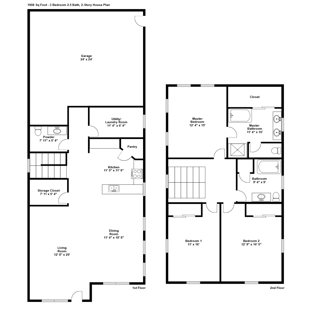 Example Image: 3 Bedroom 2.5 Bath Colonial House Floor Plan
