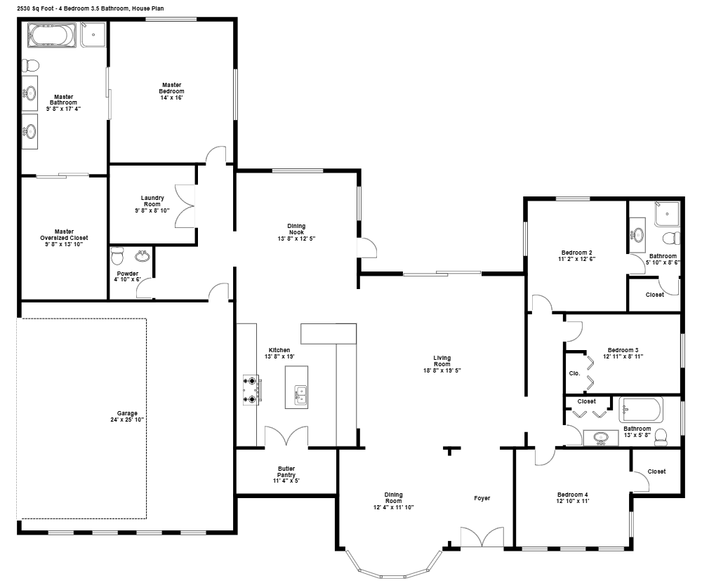 Example Image: 4 Bedroom 3.5 Bath Formal Estate Ranch-Style House