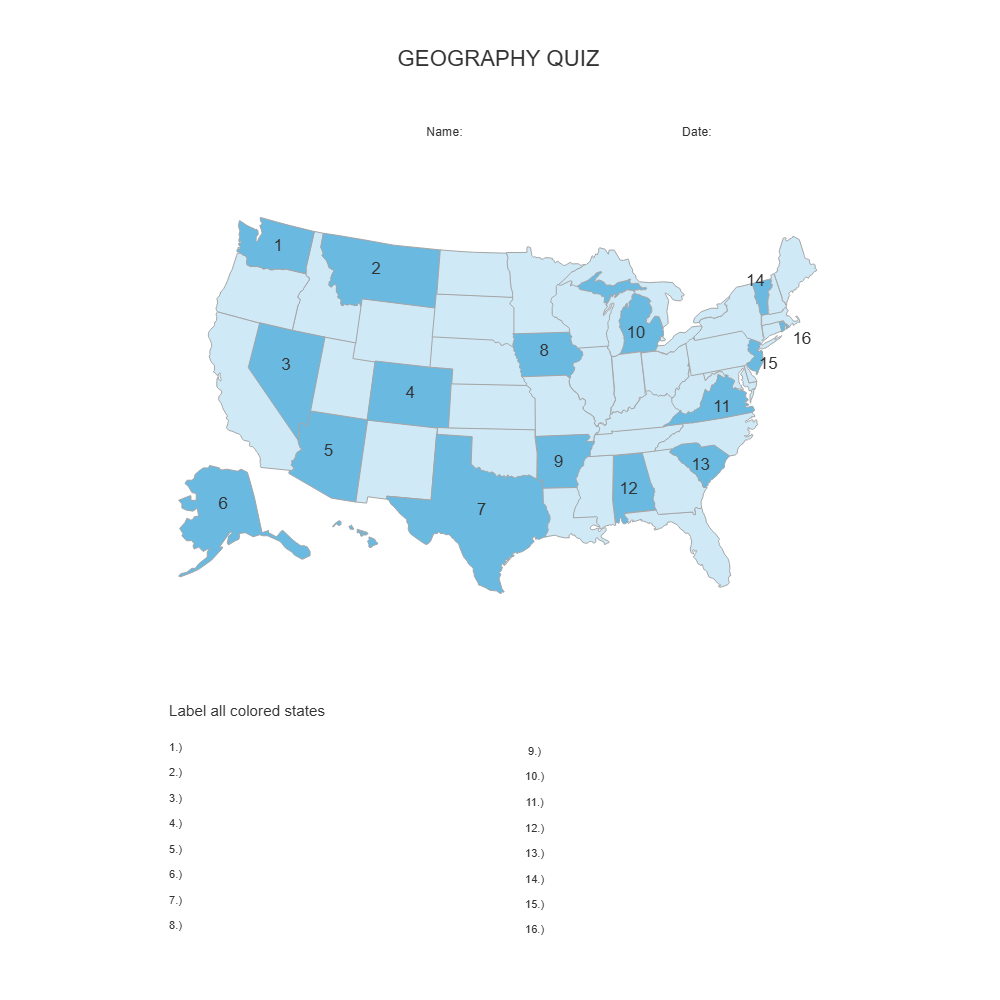 Example Image: Geography Quiz Example - Label States