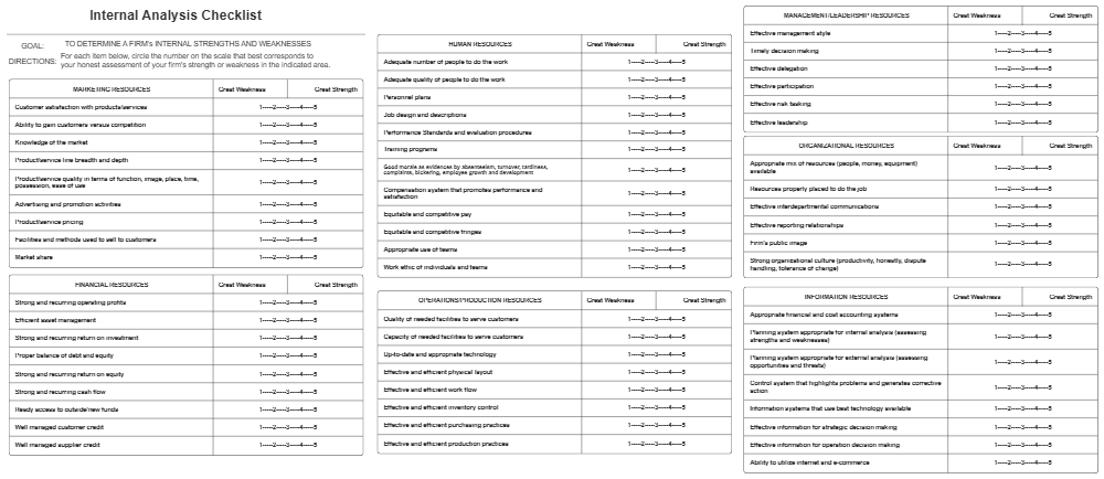 Example Image: Internal Analysis Checklist